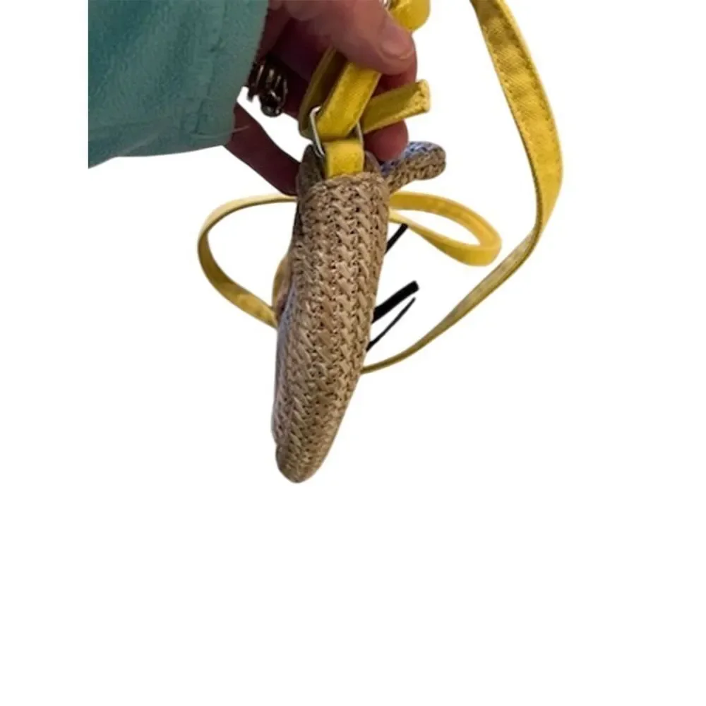 Women's Small Cat Face Straw Crossbody Bag with Floral Accents Casual cosplay‎